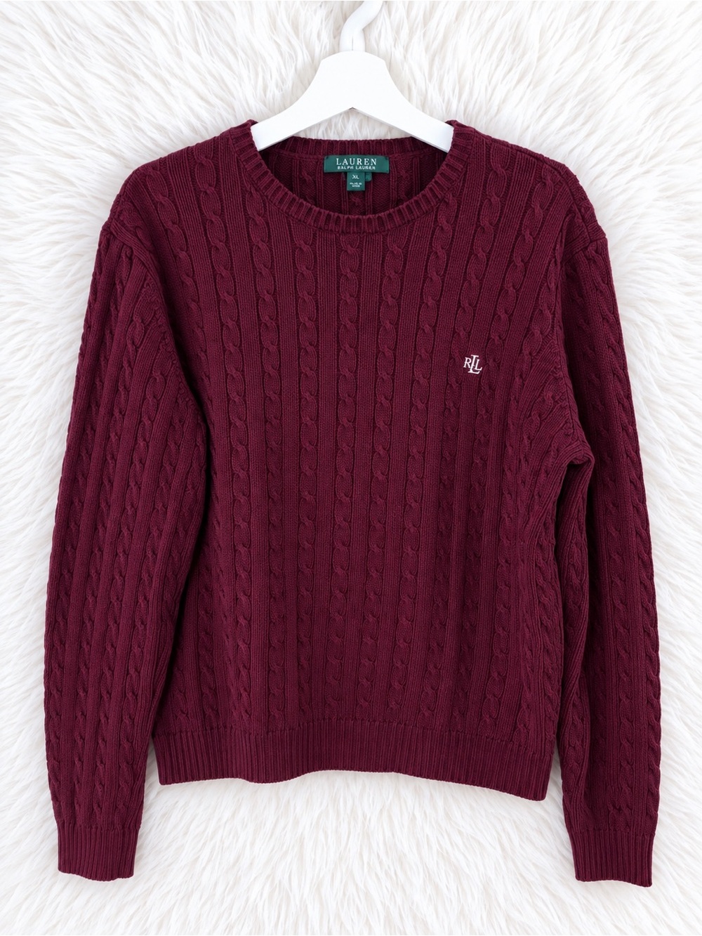 Lauren Ralph Lauren Cable Knit Crew Sweater in Burgundy| Size XL